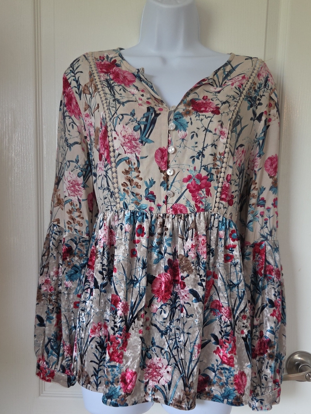 Sharon Young Floral Velvet Babydoll Top